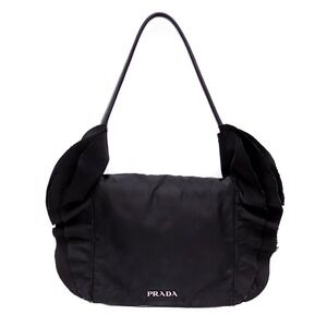 Authentic Women's Prada‎ Tessuto Black Nylon Ruffle Shoulder Bag